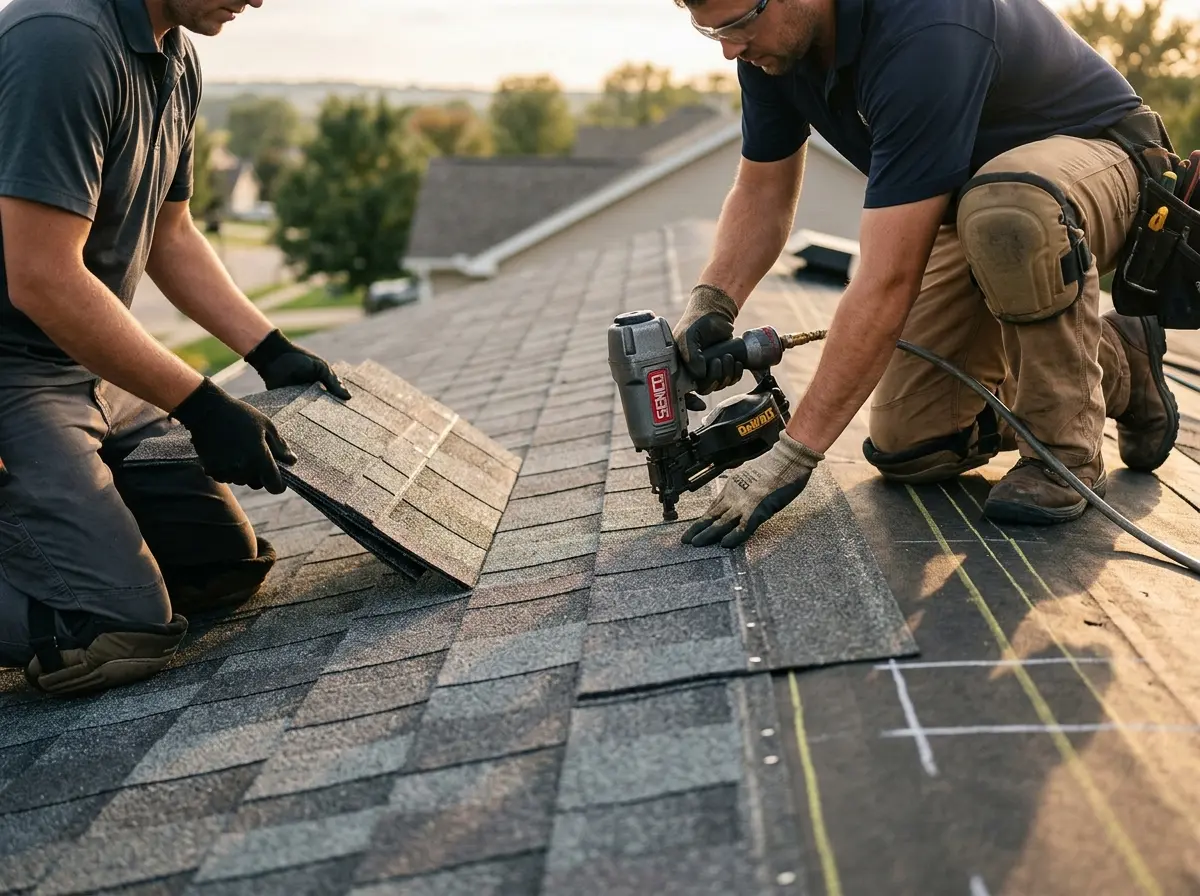 Professional roofer working on a residential roof in Grand Junction